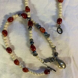 MESCAL BEADS WITH LABRADORITE AND OWL NECKLACE Size 25 Inches